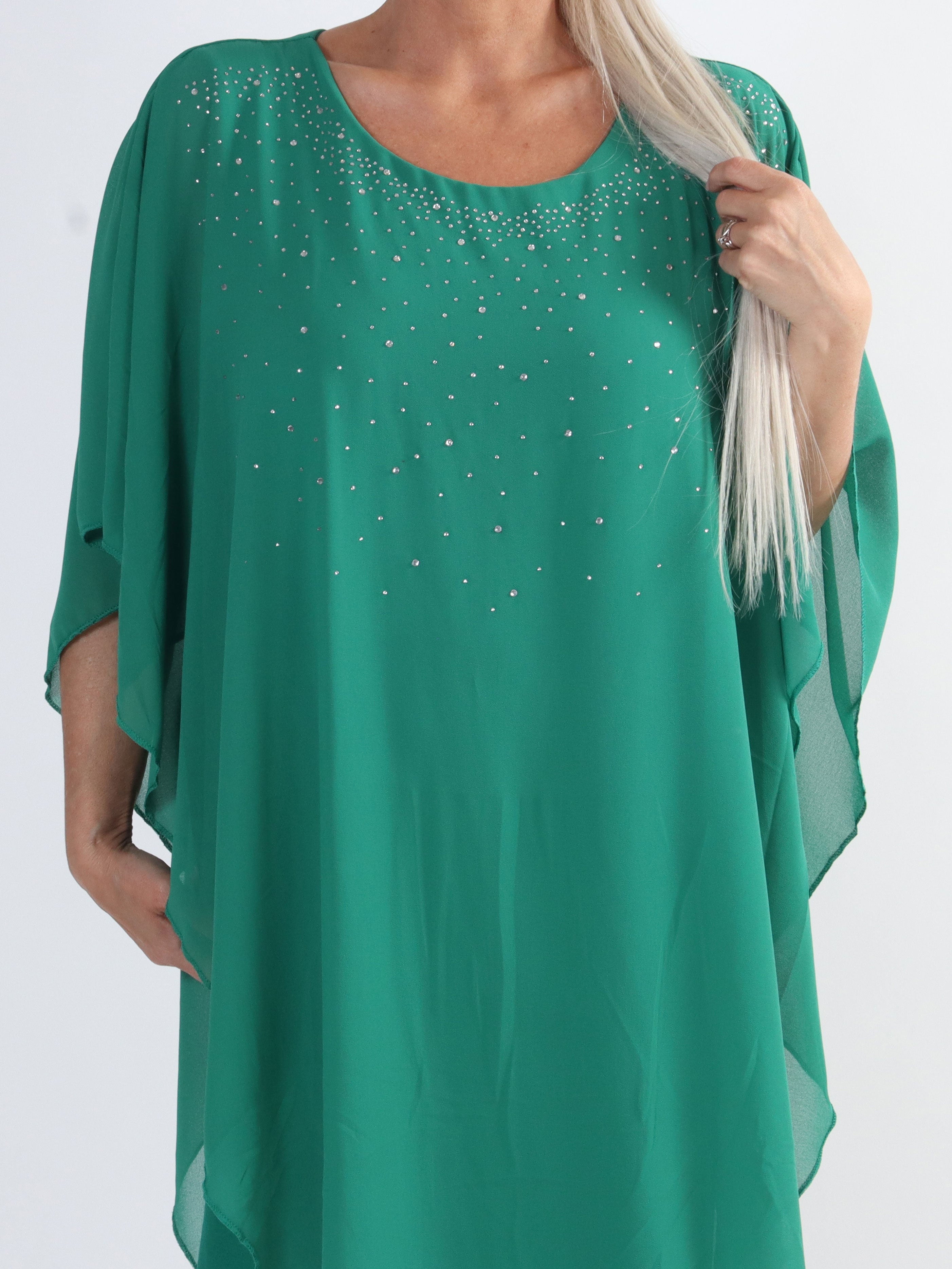 Kenya Crystal - Plus size tunikakjole med chiffonlag og similisten